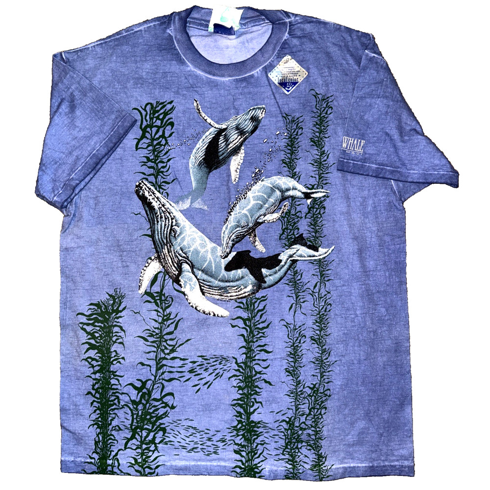 NWT Local Color Art Clothes Adult L Hand Dyed Single Stitch T-Shirt Whales Maui