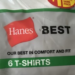 Hanes Best Men’s White Tagless Cotton T-Shirts New 6-Pack Medium Lay Flat Collar