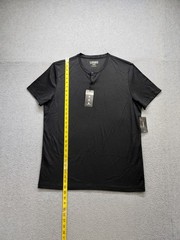 Alfani Men T Shirt L Black Henley Neck Short Sleeve Stretch Pullover Casual Tee
