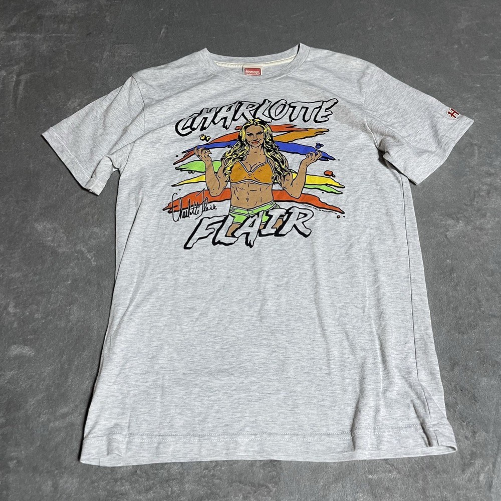 Homage Charlotte Flair Shirt Adult Small Gray Short Sleeve WWE Stretch