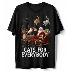 Santa Sleigh Cats For Everybody T-Shirt Kitty Reindeer Funny Xmas Cat Lover Gift