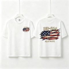 Two Sided DD-214 Alumni Vintage Graphic Tee American Flag Veteran Cotton T-Shirt