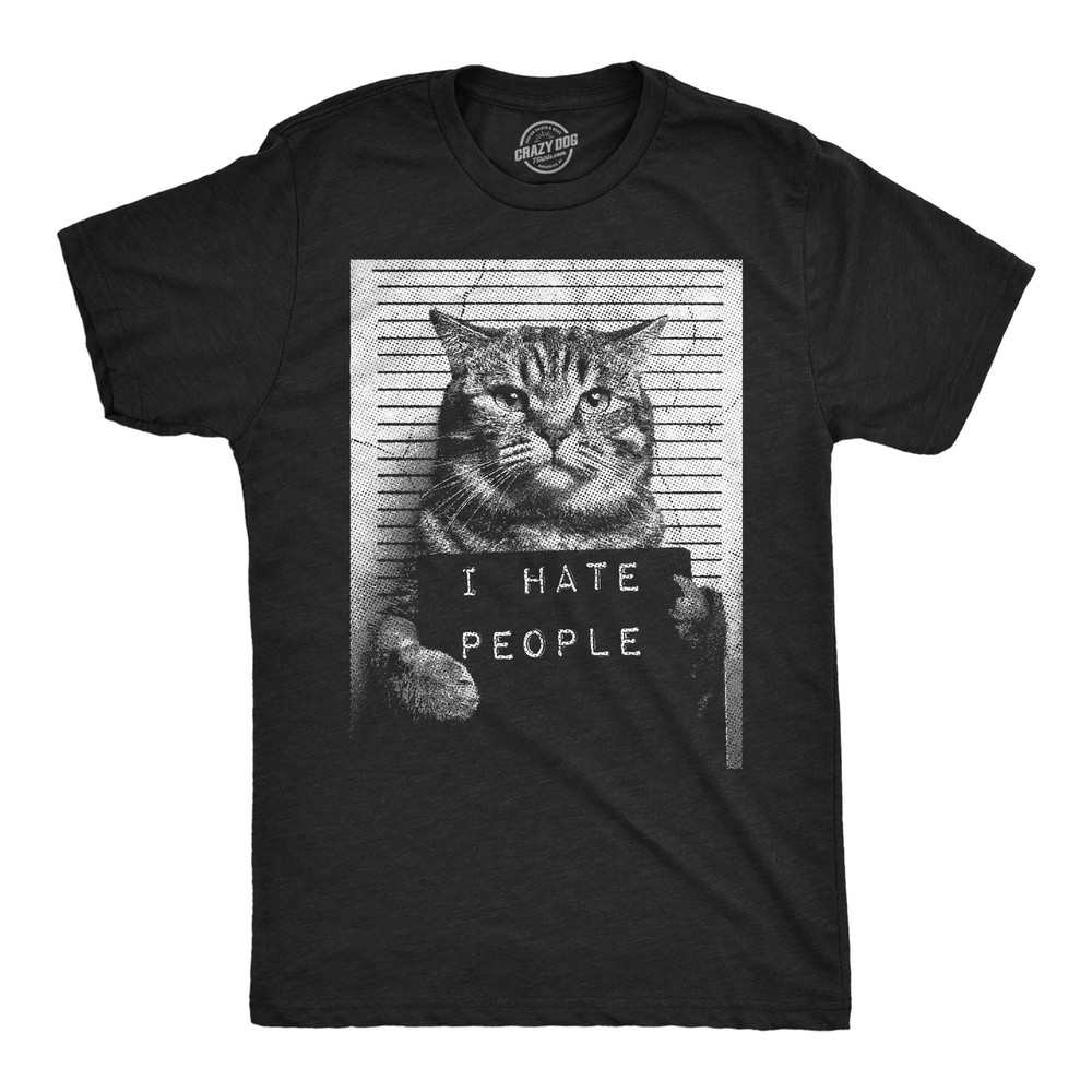 Mens Funny T Shirts I Hate People Cat Mugshot Sarcastic Graphic Novelty Tee For