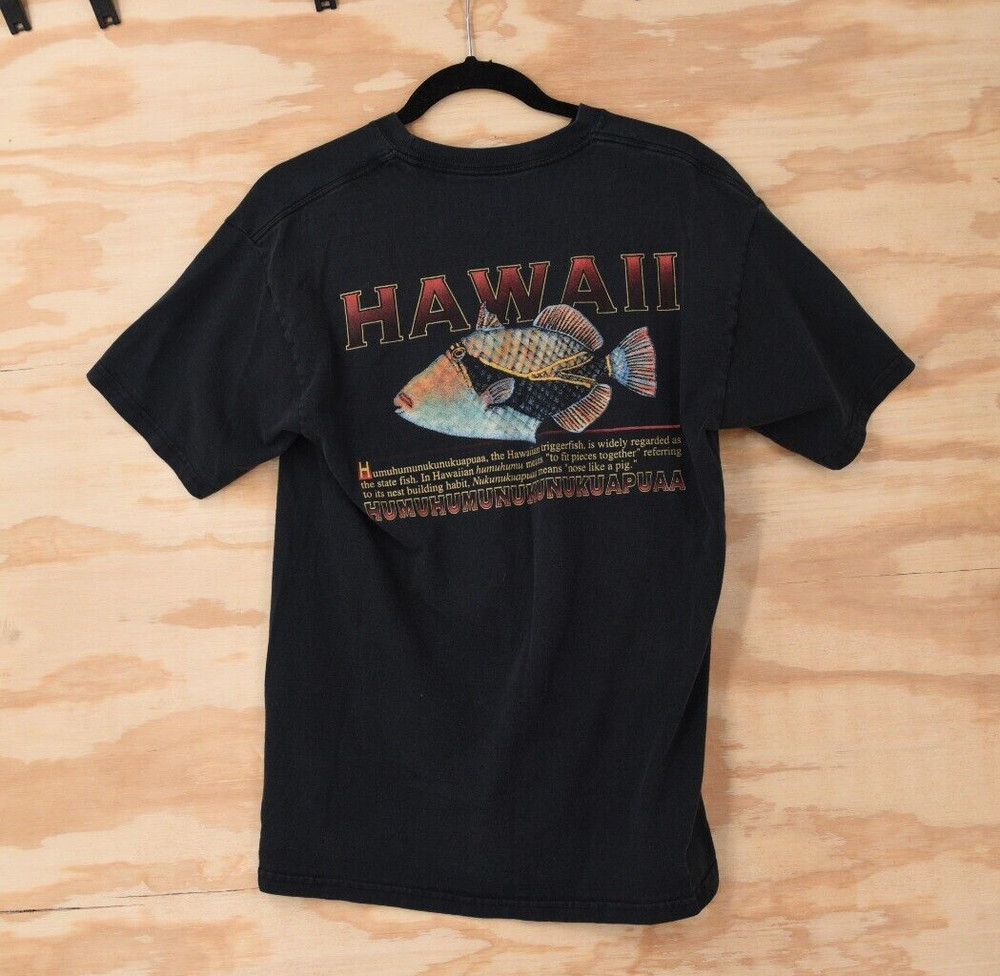Vintage Hawaii Trigger Fish Black T-Shirt Mens S-M Humuhumunukunukuapuaa