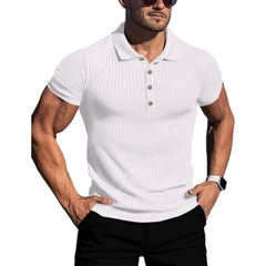 Mens Tee Short Sleeve T-Shirt Summer Ribbed Stretch Slim Fit Casual Blouse Tops