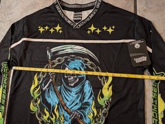 Broken Promises Grim Reaper Hockey Jersey Shirt Black Flame Graphic Men’s Small