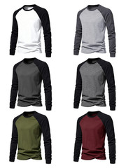 Mens Contrast Baseball Long Sleeve T Shirt Casual Top 100% POLYSTER 4 Colours
