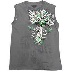 RAW STATE by AFFLICTION Charcoal CROSS TAPE Sleeveless Slim Fit Mens T-shirt