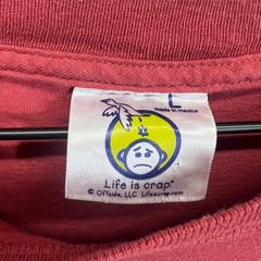 Life is Crap T-Shirt Mens Large Red Graphic Funny Stick Figure EUC