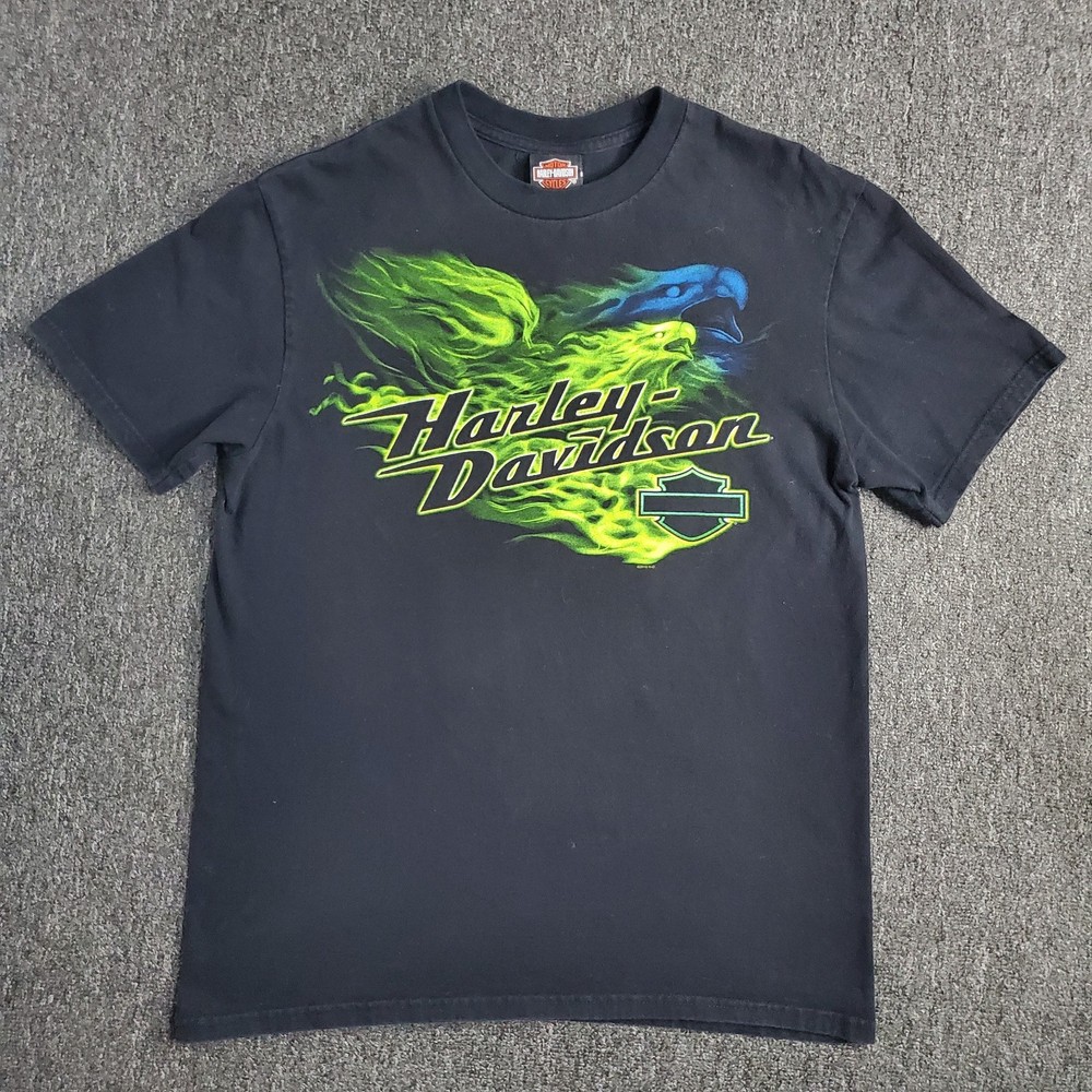 Harley Davidson T Shirt Mens Sz Large Black Rommel Smyrna DE Bike Jet Eagles USA