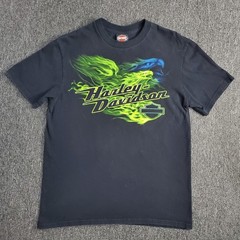 Harley Davidson T Shirt Mens Sz Large Black Rommel Smyrna DE Bike Jet Eagles USA