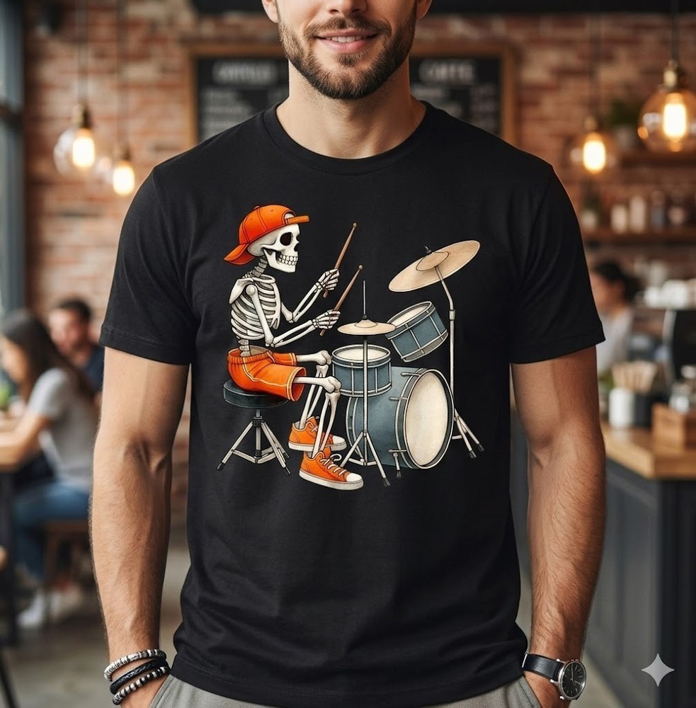 Skeleton Drums Halloween Costume Funny Drummer Men Boys Kids T-Shirt – H027