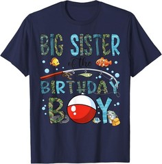 Big Sister of The Birthday Boy Bass Fishing Family Matching T-Shirt