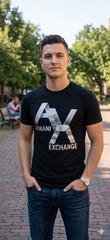 ARMANI EXCHANGE Black Silver AX LOGO Short Sleeve Slim Fit Designer T-shirt NWT