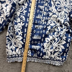 Vintage 80s Pyke Ltd Hawaiian Shirt Womens M Navy Blue Hibiscus Nautical Print