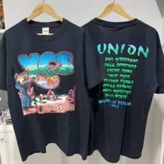 1991 YES Band Union World Tour 2 Side Cotton Black Unisex T-shirt Reprint S-5XL