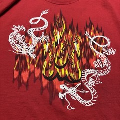 No Boundaries white dragon fire graphics red t shirt Men Size 2XL
