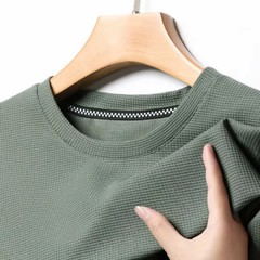 Men’s Waffle Knit T-Shirt Breathable Summer O-Neck Casual Short Sleeve Tee