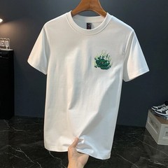 Men Embroidery Dragon Graphic T-Shirt Casual Short Sleeve Crewneck Cotton Tee