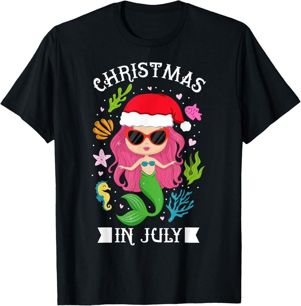 Christmas In July Women Girls Mermaid Beach Summer Party T-Shirt