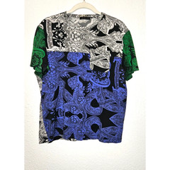 Versace Shirt Mens Medium Black Purple Green Baroque Printed Cotton Pocket Tee
