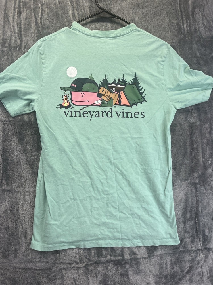 Vineyard Vines Men S Whale Pocket Crew Tee T Shirt Camping WHALE Tent Fire