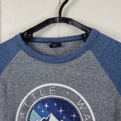 Seattle Washington Shirt Men Large Gray Blue Crew Neck 3/4 Sleeve Raglan Graphic