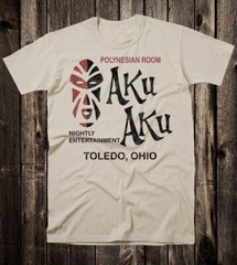 Retro Tiki Art Tee T Shirt Cotton Bar Mug Restaurant AKU AKU Toledo Ohio