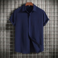 Loose Fit Pure Color Button up Short Sleeve Men’s Shirt Summer New Arrival Clean