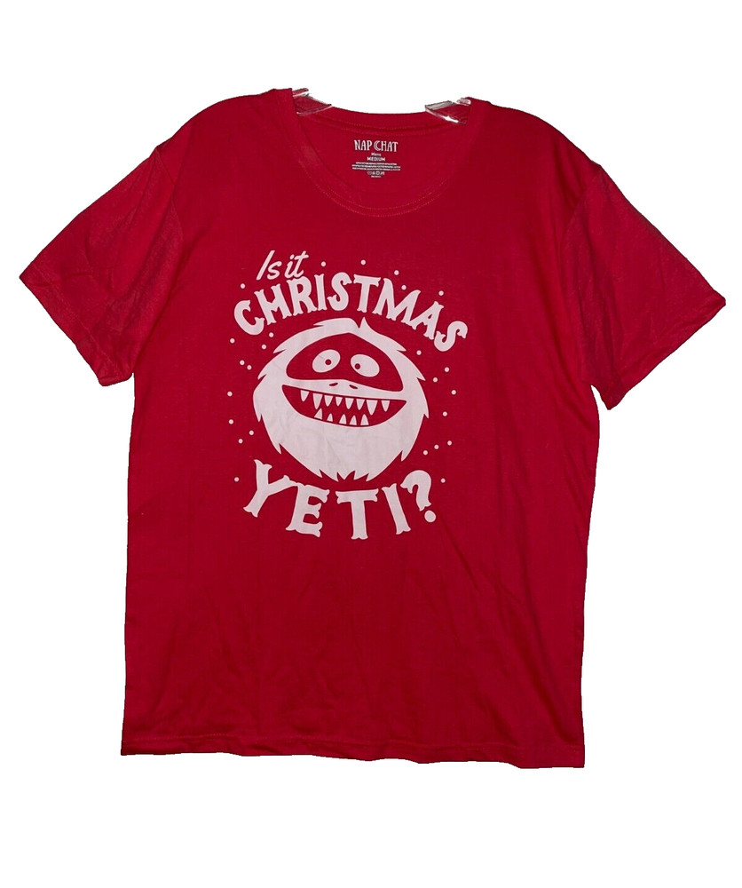 Nap Chat Christmas Holiday T Shirt “Is it Christmas Yeti?” Red Tee Shirt Size M