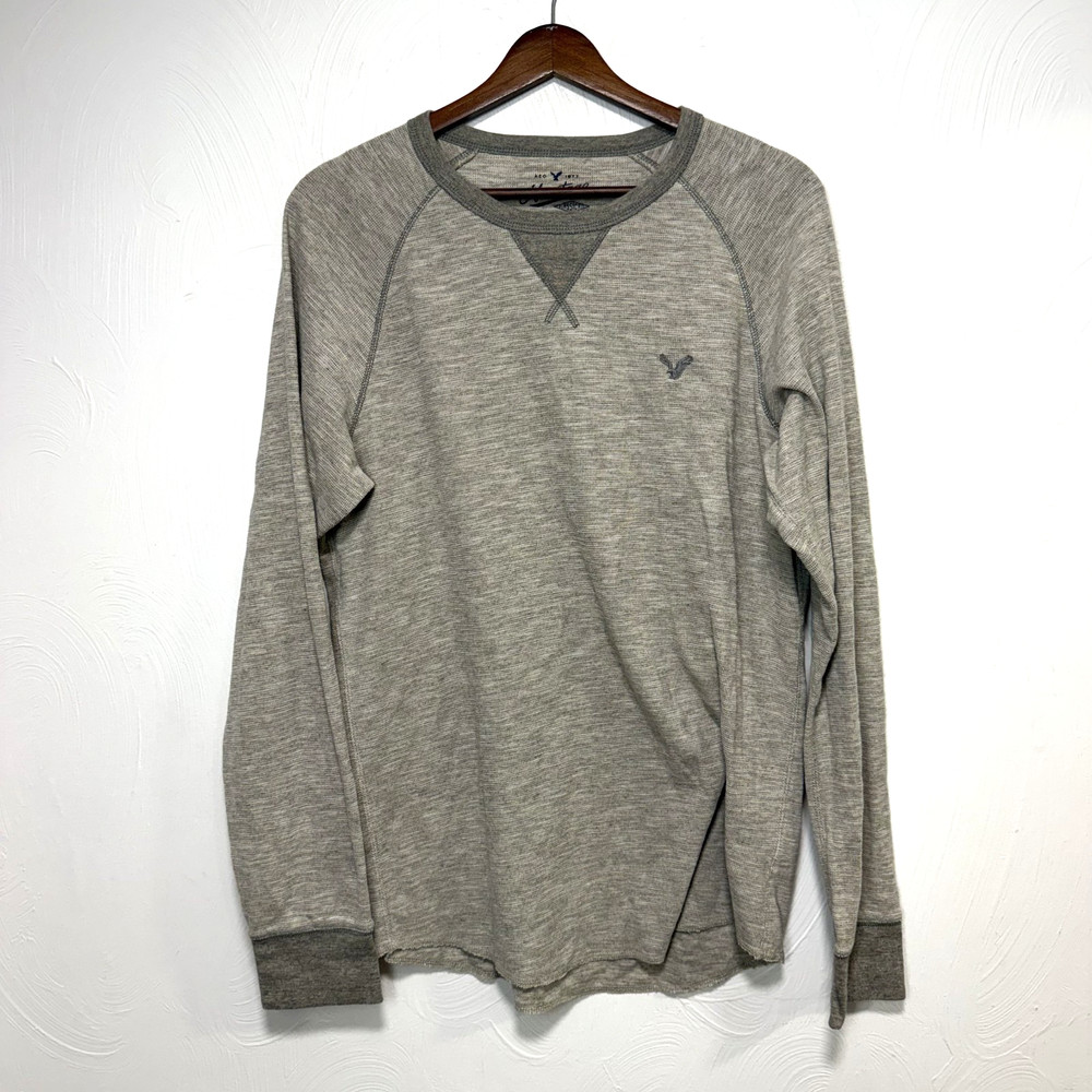 American Eagle Men’s Gray Thermal Classic Fit Long Sleeve Casual Shirt Top Large