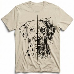 Split Style Dalmatian Portrait Clean Sketch Dog Lover T-Shirt Dual Design Tee