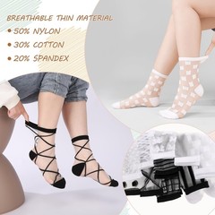 10 Pairs Sheer Socks Striped Plaid Mesh Dot Bow See Through Transparent