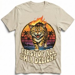 Angry Tiger Fire Eyes Tropical Beach Tee Retro Sunset Palm Trees T-Shirt