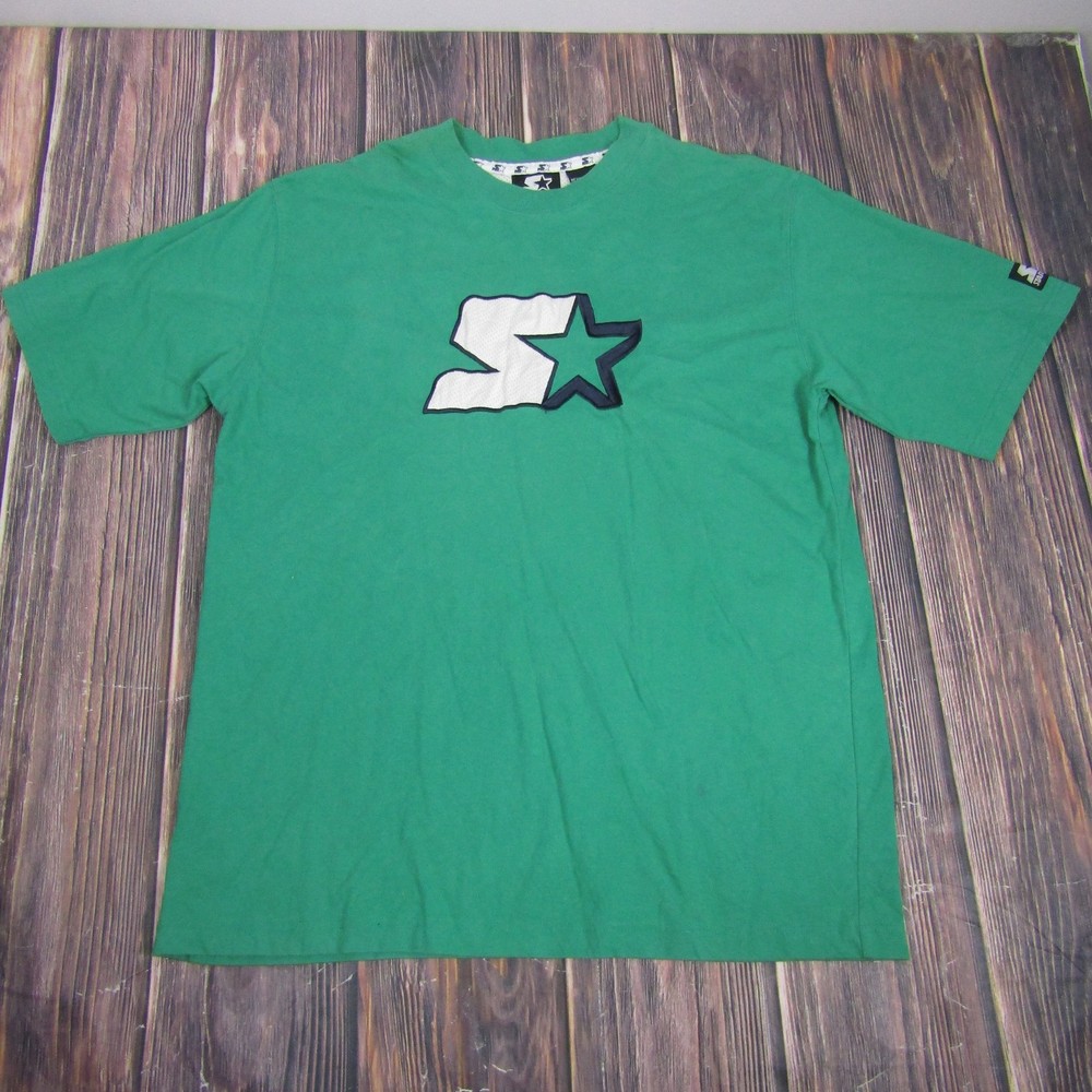Starter Shirt Mens XL Green Star Logo Short Sleeve Athletic Tee 90s Streetwear