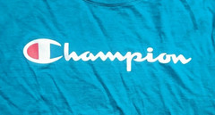 Champion Classic Script Logo Cotton Jersey Tee, Electric Cyan Teal, Medium
