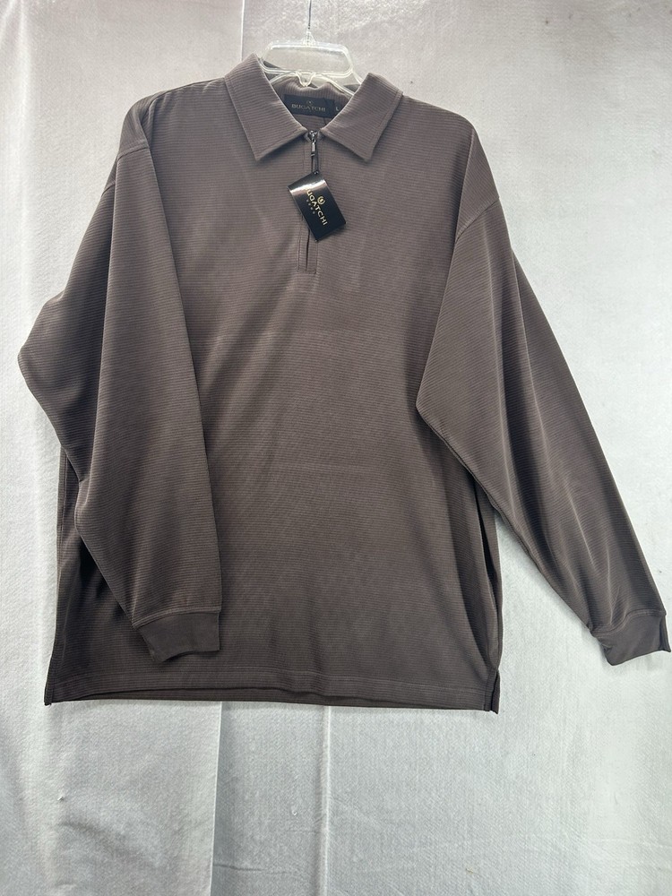 Bugatchi Uomo Long Sleeve Quarter Zip Large Mens Shirt Truffle Brown NWT