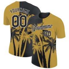 Custom Old Gold Black White Hawaii Palm Tree T-Shirt Tropical Summer Gift