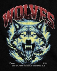 Men’s Vintage Washed Graphic T-Shirt Wolf Face Print Gothic Streetwear Tee
