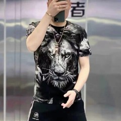 New Men Fashion Trend Lion 3D Print Short Sleeve Black Streetwear Summer T-Shirt