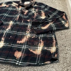 Custom Bleached Flannel Kurt Cobain Nirvana Patch Shirt Grunge Distressed XL