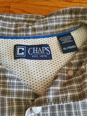 Chaps Blue Plaid Easy Care Button Up Short Sleeve Shirt Size XL green gray brown