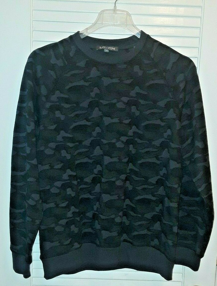 SLATE & STONE Long Sleeve Sweatshirt Camouflage Camo Men’s Large Gray Black