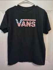 VANS Patriotic Checkered Logo Shirt Medium Skater Skating Red White Blue BG29