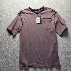 Mecca USA Shirt Mens XL Red Striped V-Neck Chest Pocket Zipper Tee Cotton Jersey
