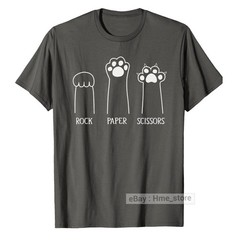 Funny Cat Lovers T-shirt Rock Paper Scissors Hand Game Cute Paw Kittens Fur Tee