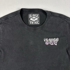 Valabasas Vintage Skull Graphic Tee Mens Large Black Distressed “Less Time” Y2K