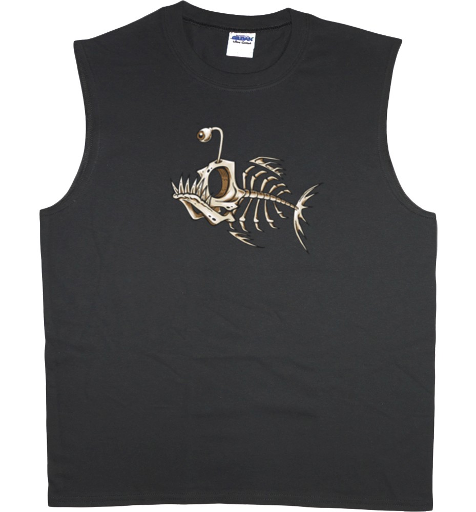Men’s sleeveless shirt fish bones fishing design workout muscle tee tank top