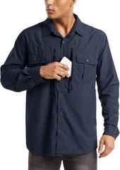 Mens Long Sleeve Cargo Shirt Sun Protection Outdoor Hiking Quick Dry Work Shirts