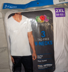 3 Sealed Fruit of the Loom Tag Free V-Necks 2XL 50-52 T-Shirts Lay Flat Collar